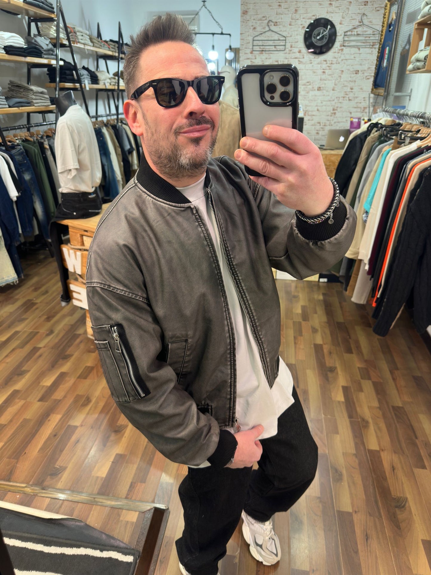 GIACCA ECOPELLE MOD BOMBER CROPPED FULLZIP EFFETTO DEGRADE'