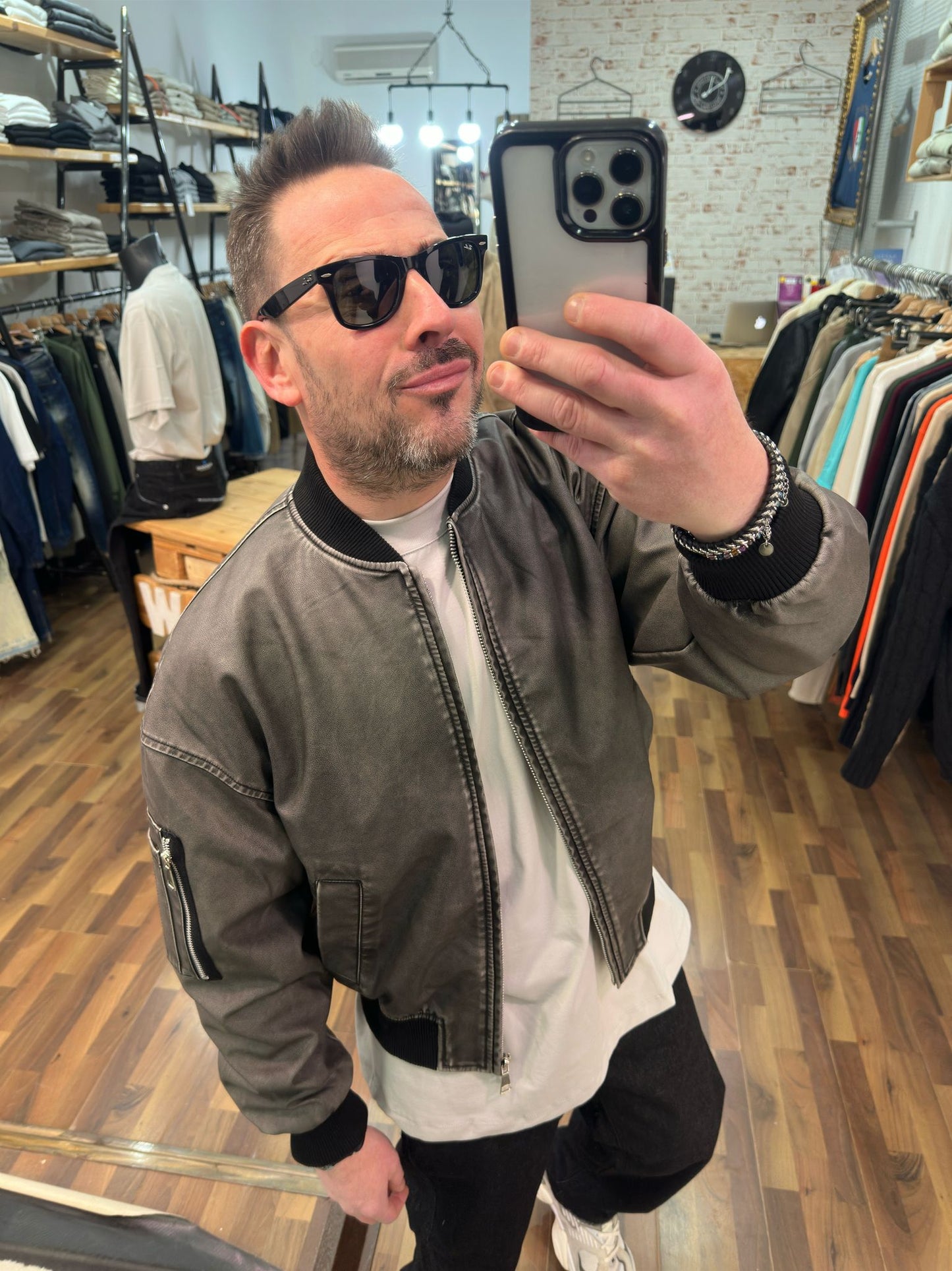 GIACCA ECOPELLE MOD BOMBER CROPPED FULLZIP EFFETTO DEGRADE'