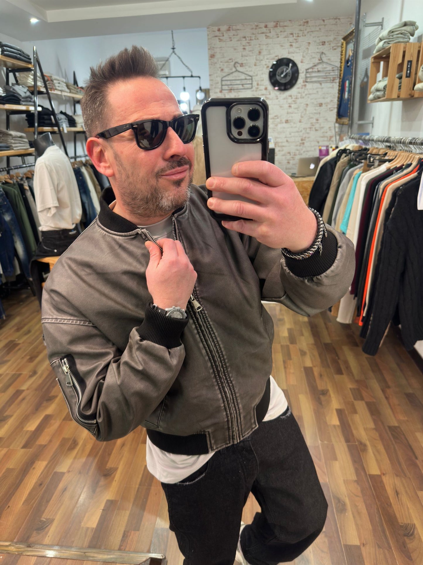 GIACCA ECOPELLE MOD BOMBER CROPPED FULLZIP EFFETTO DEGRADE'