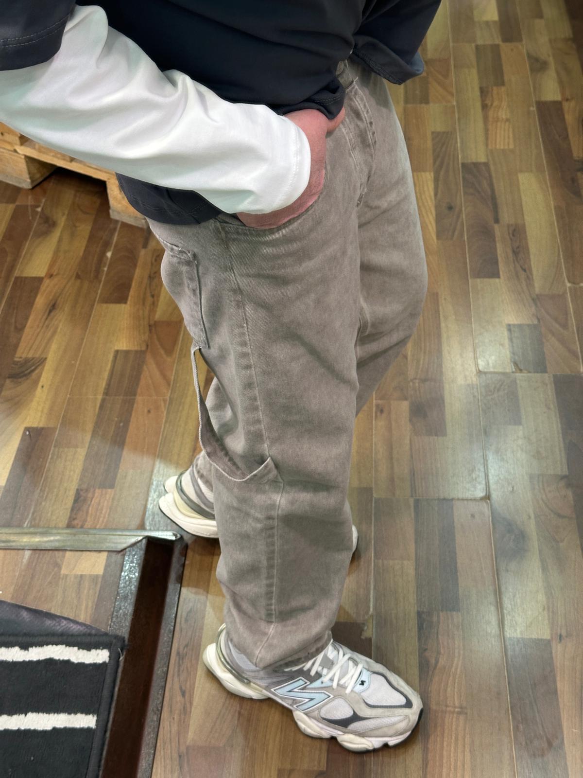 JEANS CARGO FIT JUSTWEST AVORIO MARMORIZZATO