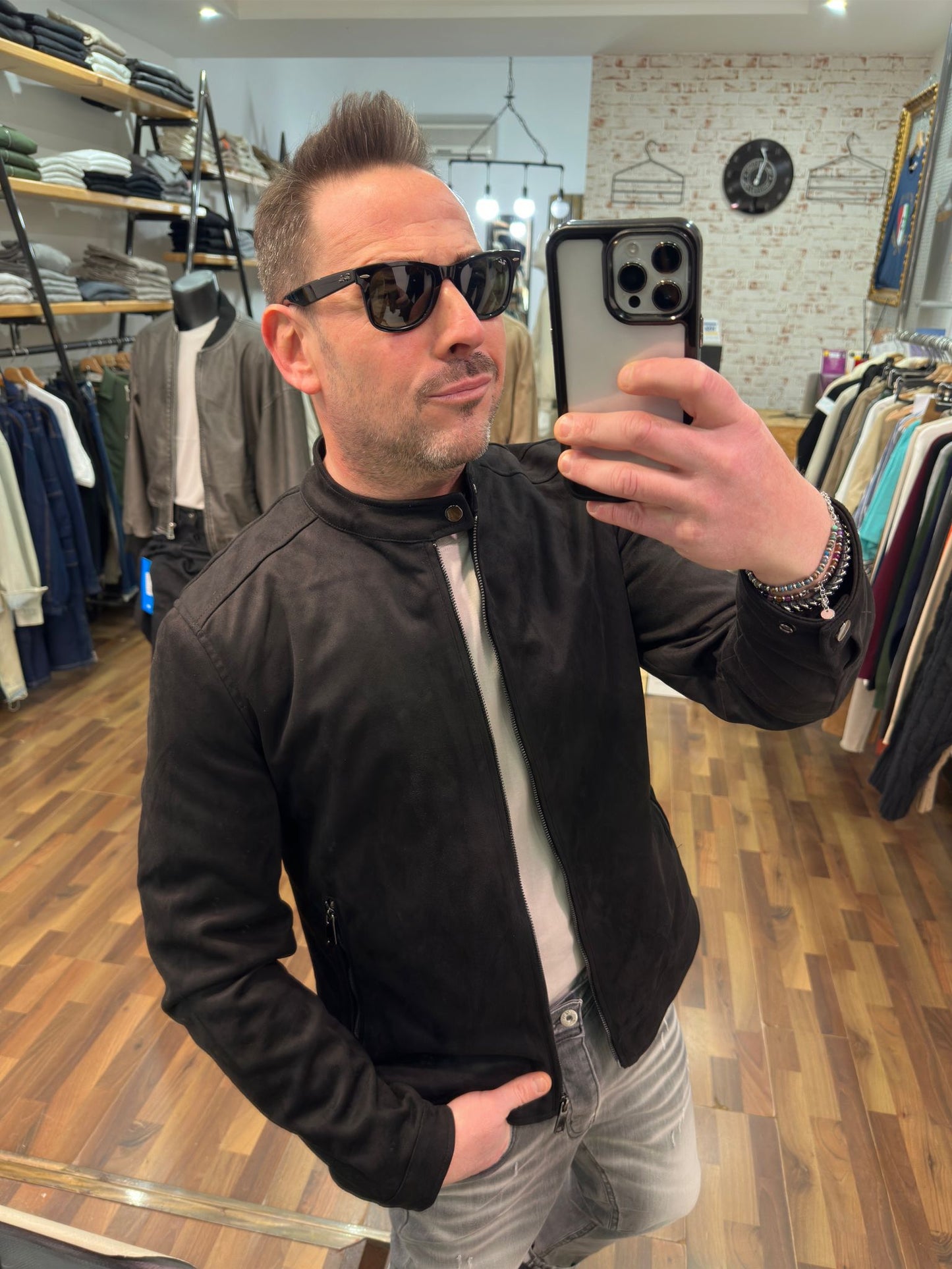 JACKET BIKER SCAMOSCIATO NERO LEGGERO