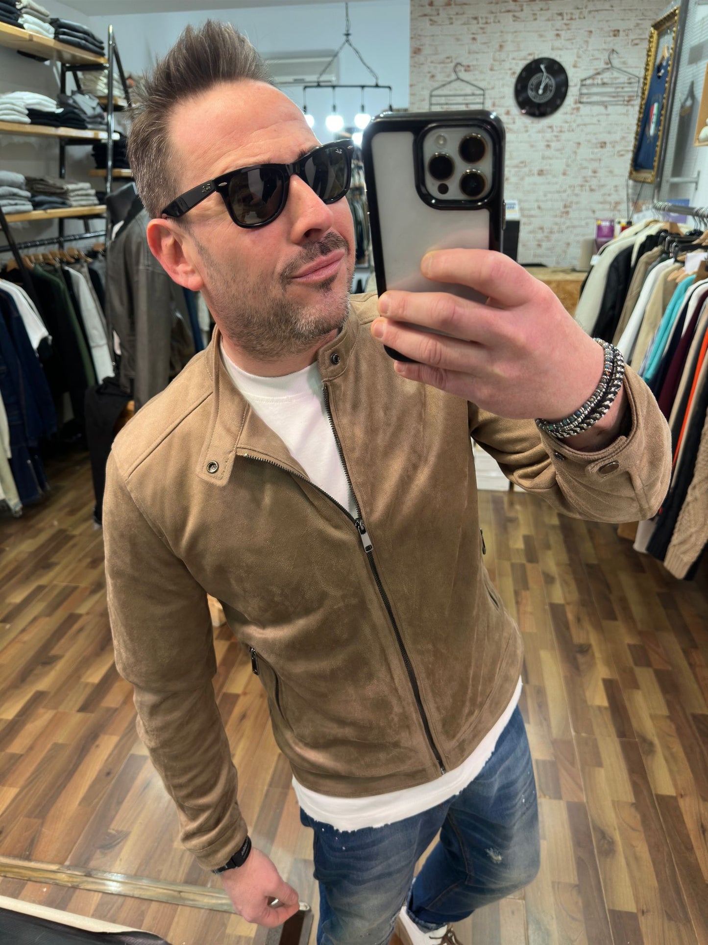 JACKET BIKER SCAMOSCIATO KHAKI LEGGERO