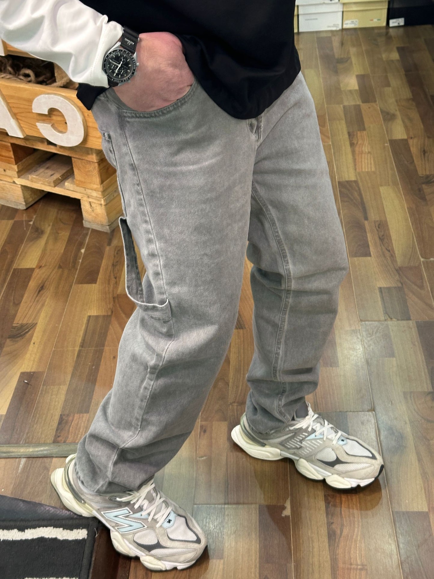 JEANS CARGO FIT JUSTWEST GRIGIO MARMORIZZATO