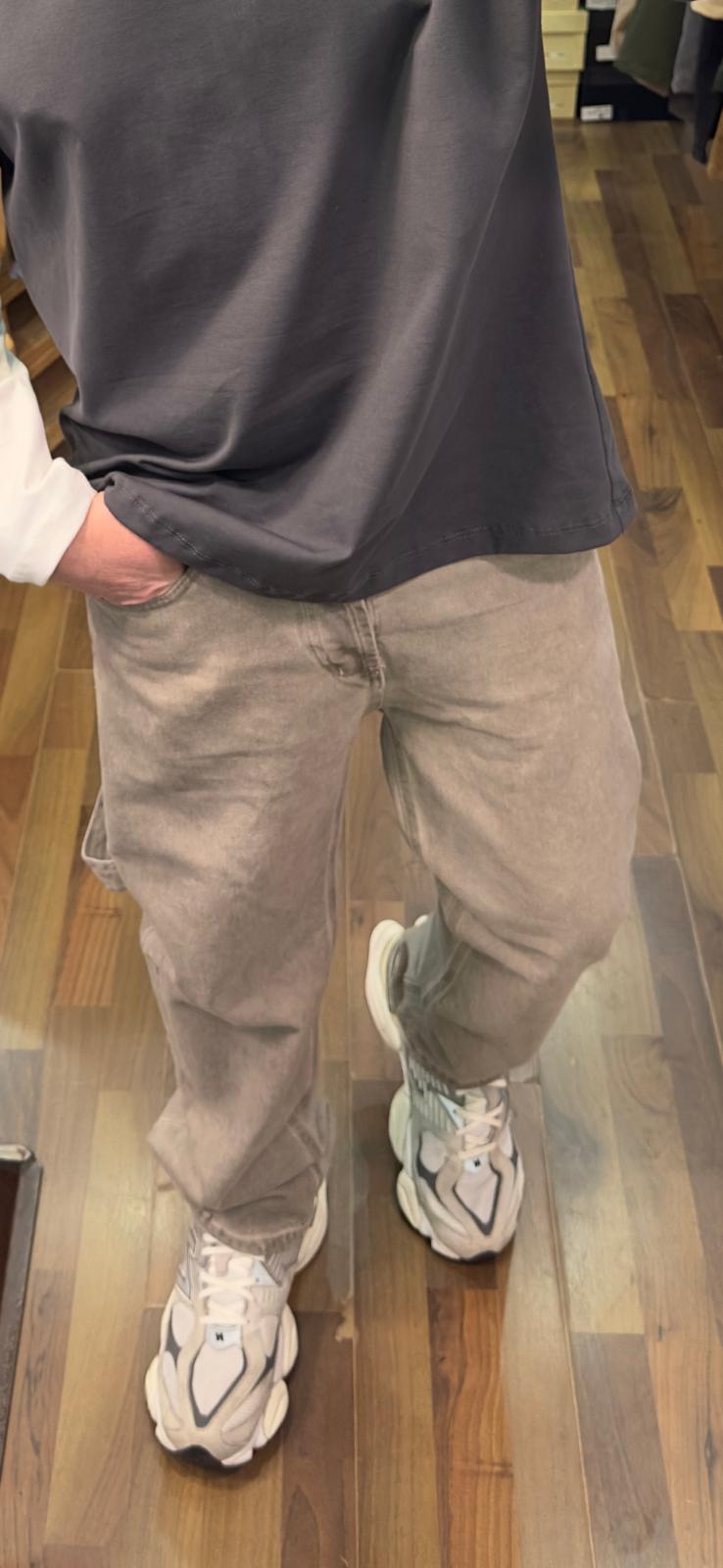 JEANS CARGO FIT JUSTWEST AVORIO MARMORIZZATO
